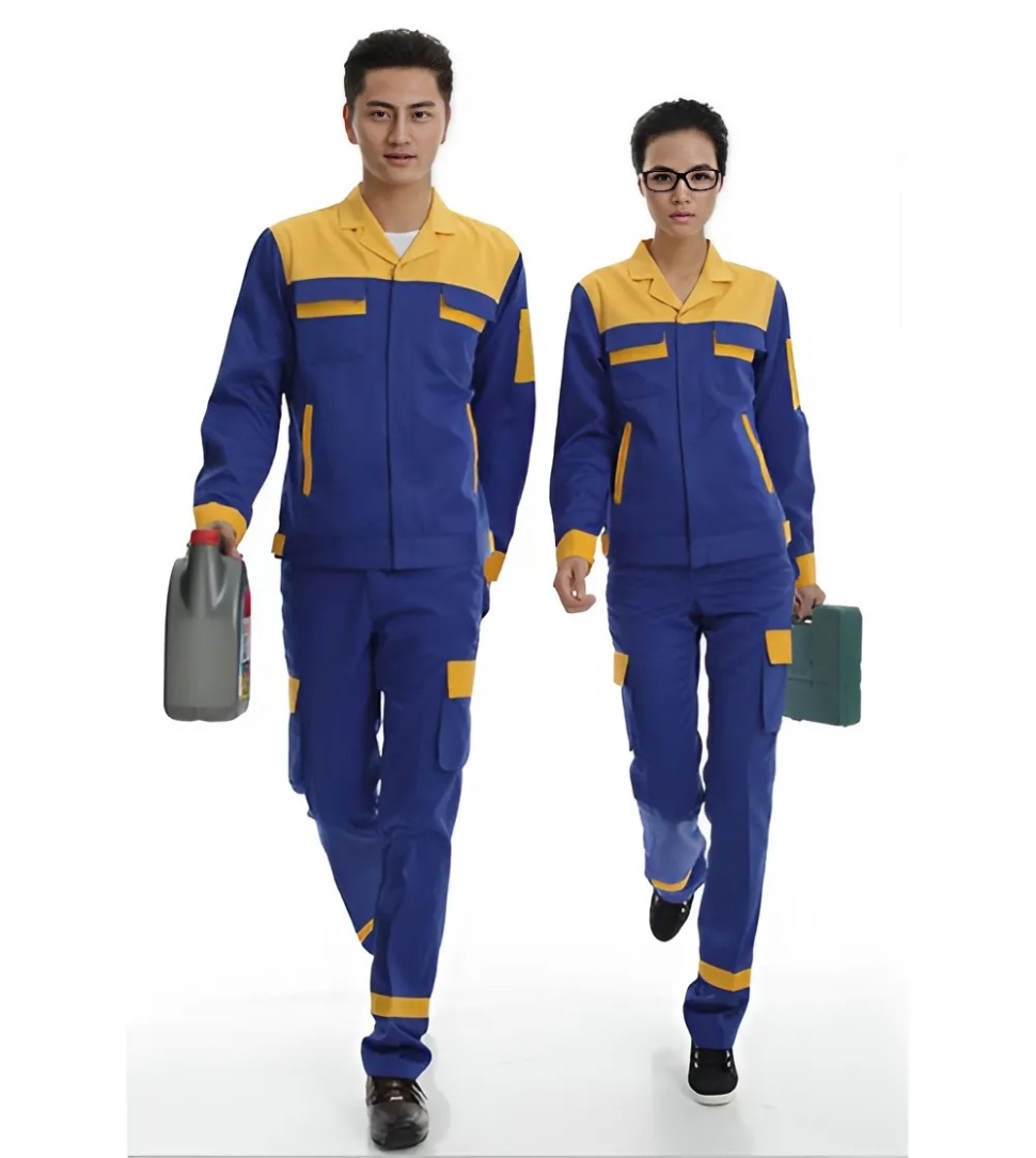 Quần áo bảo hộ phối màu xanh vàng 